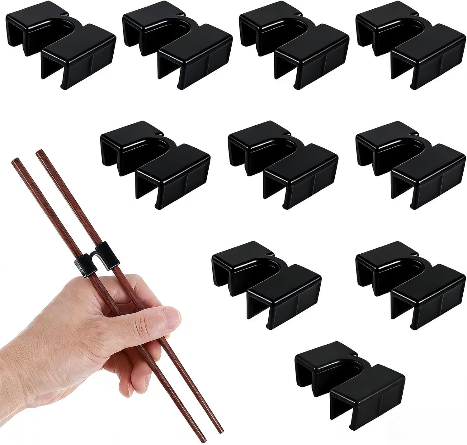 10 Pairs Reusable Chopstick Helper, Chopstick Trainers for Beginners, Adult Straining Chopsticks Hinges Connector, Non-Slip Chopsticks Trainer Learner(Black)