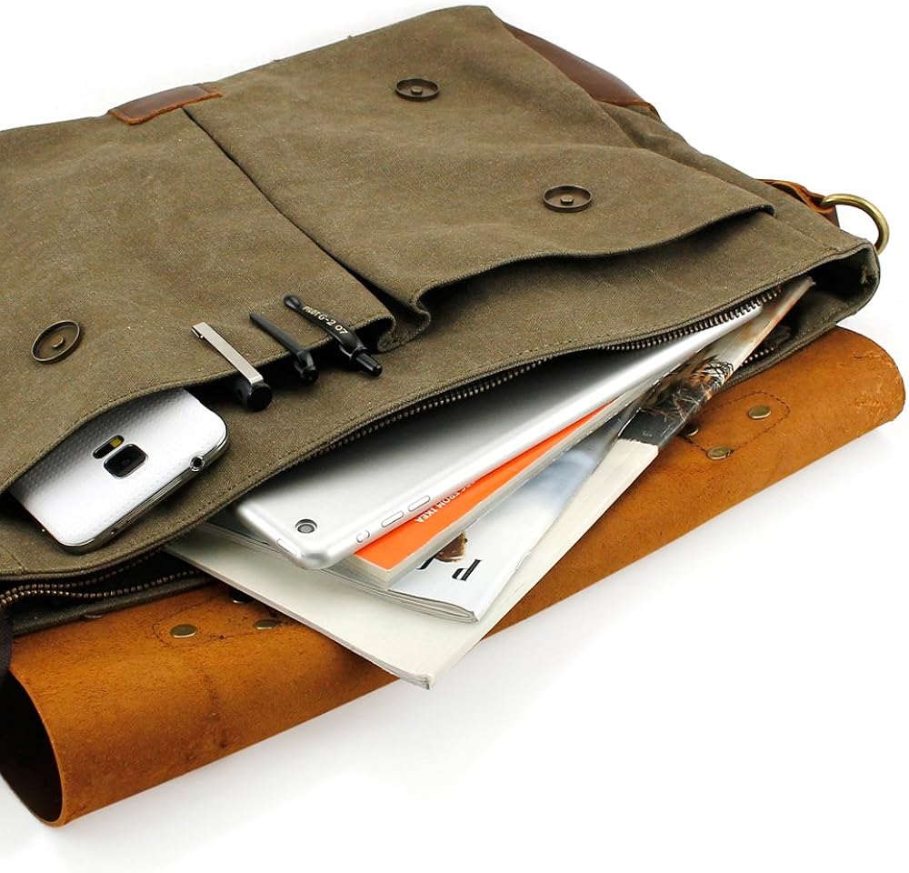 Frее Shірріng 🛒 GEARONIC Genuine Leather Canvas Messenger Vintage Satchel Shoulder Bag for School Laptop 60% оƒƒ Dіѕсоunt GEARONIC Genuine Leather Canvas Messenger Vintage Satchel Shoulder Bag for School Laptop