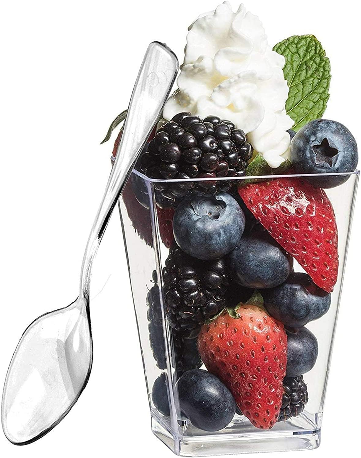 zappy 5 oz Tall Square Mini Dessert Cups 52 Parfait Shot Glasses Appetizer Bowls Trifle Bowl Clear Plastic Souffle Mousse Tall Square Shooter Dessert Tumbler Cups Tasting Party Cup 5oz Plastic Cups