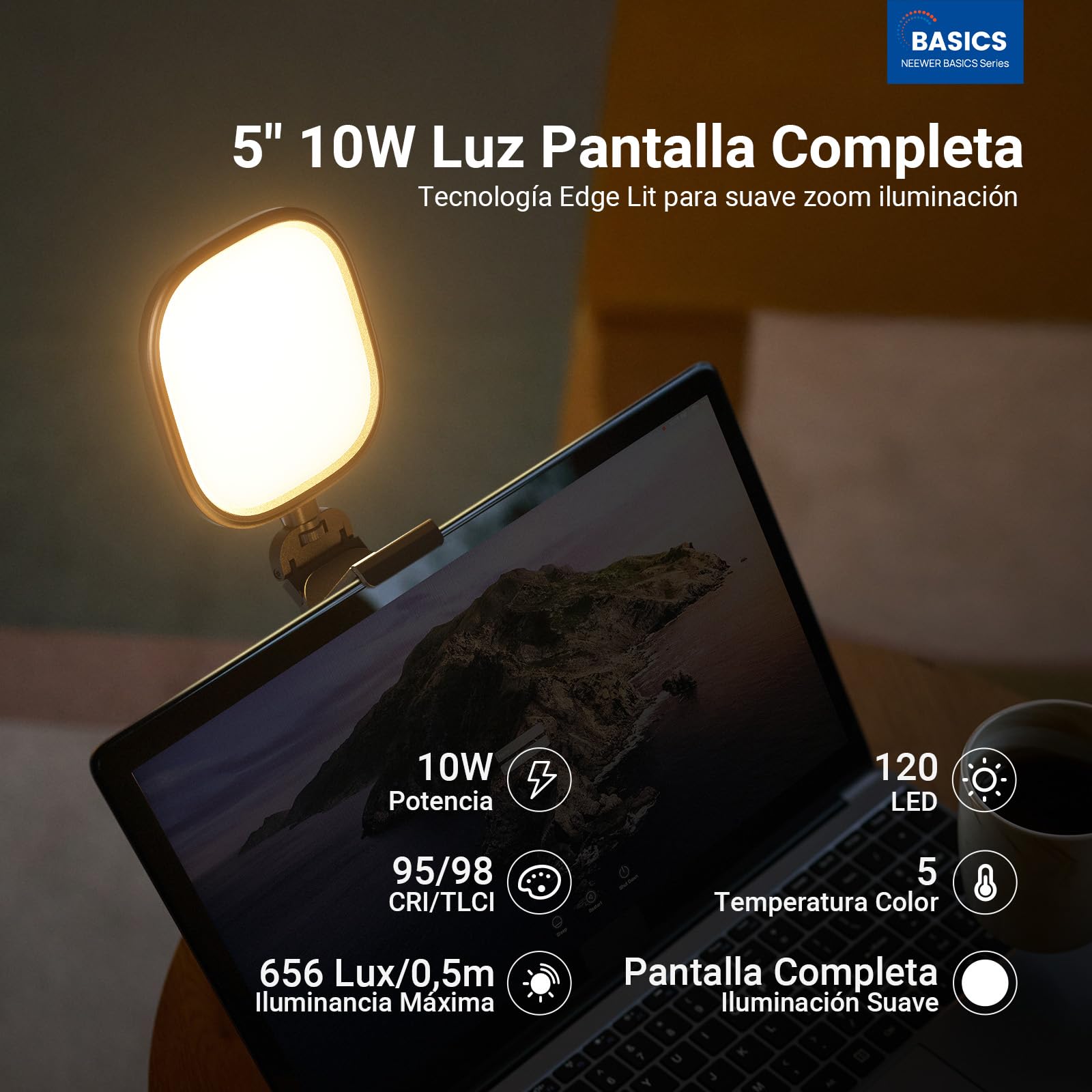 NEEWER Basics NL10 Barra de Luz LED USB Bicolor 10W CRI95 para Monitor 5 Pulgadas