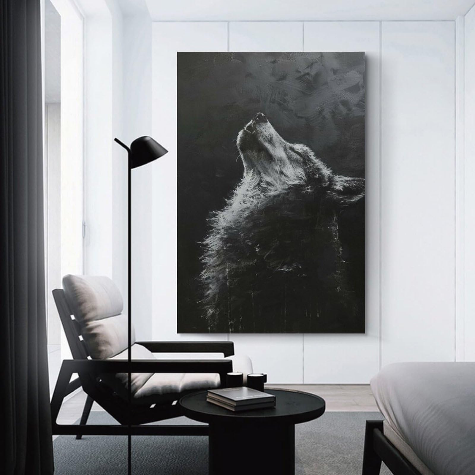 Junmoney Howling Wolf in Darkness Home Decor Wall Art, 20x30inch(50x75cm), for Calm Bedrooms, Home Corners Or Flats, Canvas Wall Decor for Personal Spaces