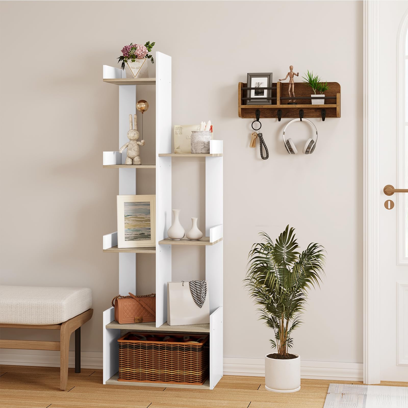 EUGAD Librería en Forma de Árbol con 8 Compartimentos, Color Blanco, Roble