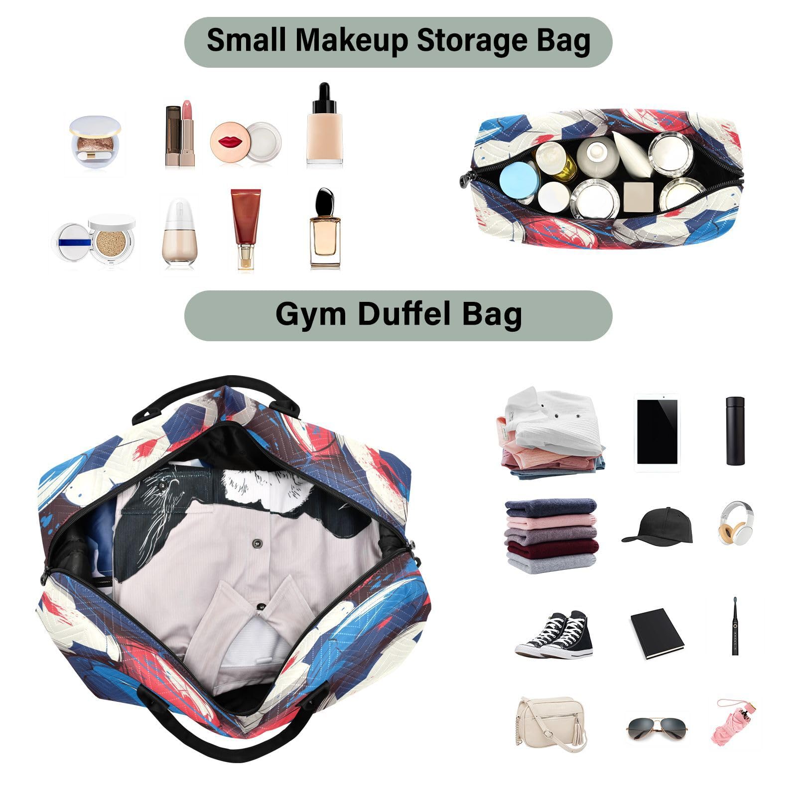 Rojo Blanco Balones De FúTbol Deportes Bolsa de Natación Deportiva Fitness Bolsa de Equipaje Semana Bolsa con Bolsa de Maquillaje para Viajes