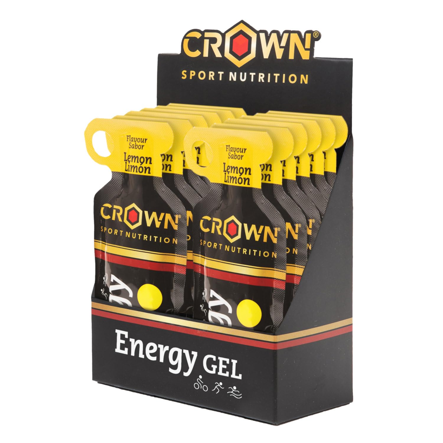Crown Sport Nutrition Energy Gel | Carbohidratos + BCAA, Arginina, Taurina y Electrolitos | Textura líquida, con y sin cafeína | Vegano | Sin alérgenos