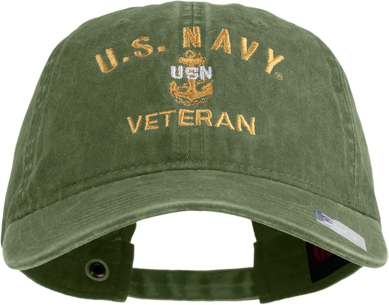 USN Veteran Military Embroidered Washed Solid Pigment Dyed Cotton Twill Brass Buckle Cap