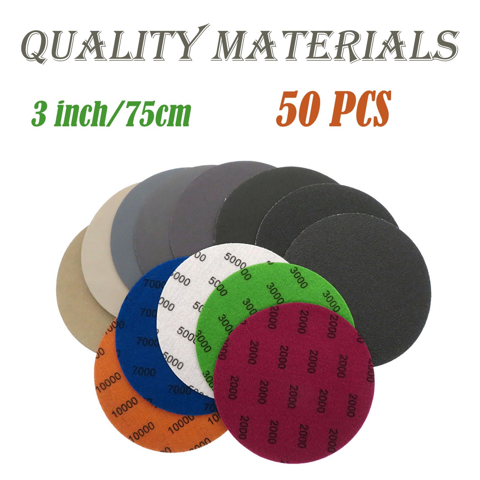 Set Da 50 Dischi Abrasivi 75 Mm In 10 Grane (600-5000) – Carta Vetrata Bagnata/Asciutta Per Levigatrice E Lucidatura