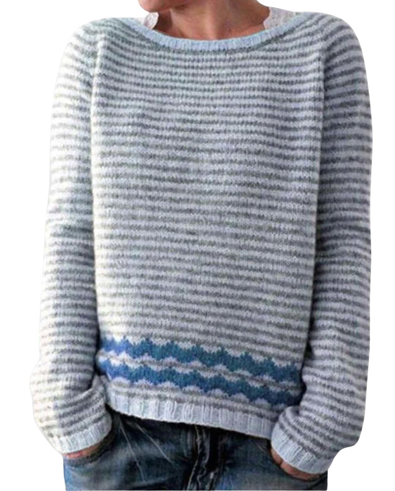 Fair Isle Print Sweaters for Women Vintage Casual Long Sleeve Crew Neck Loose Fit Pullover Tops Trendy Oversized