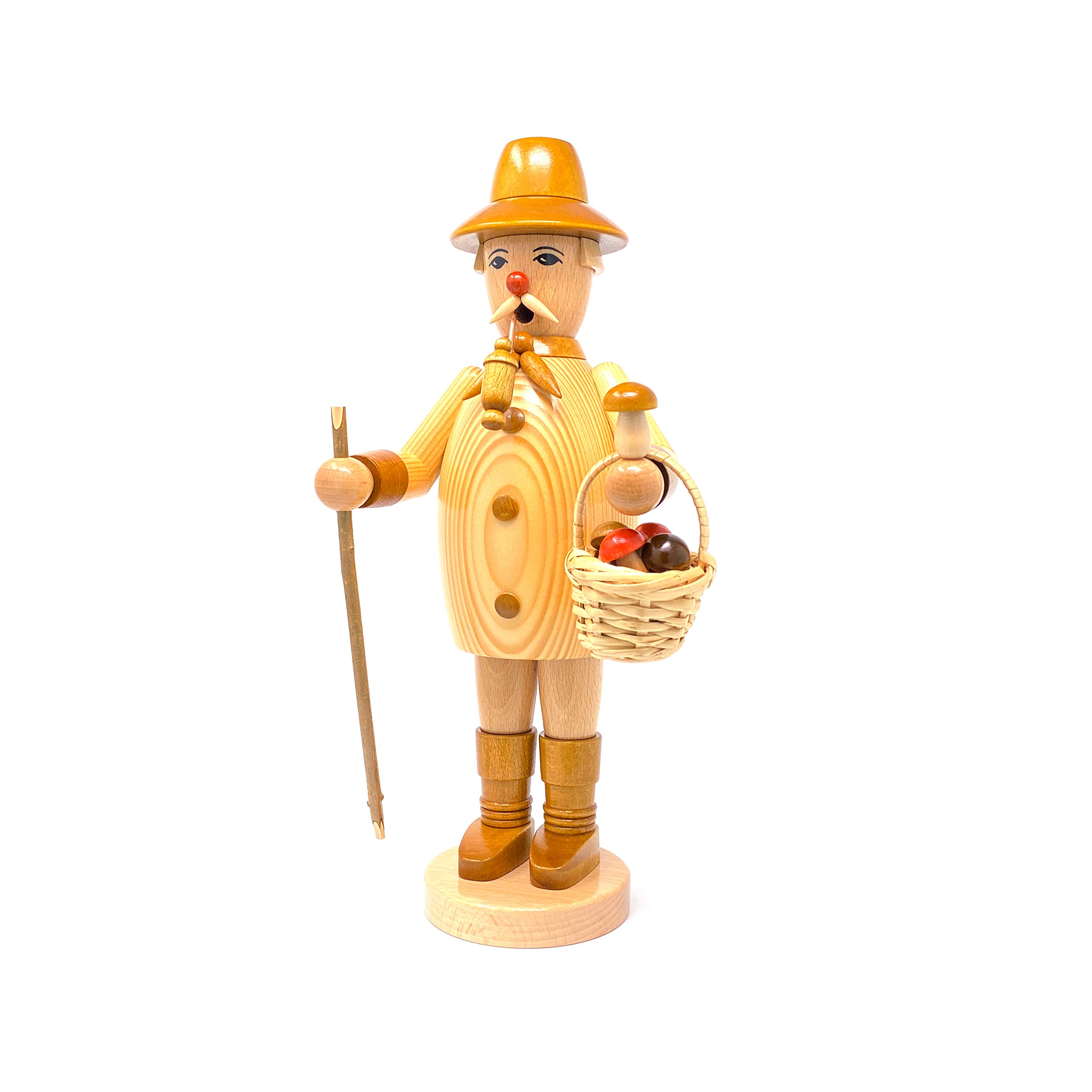 Drechslerei Friedbert Uhlig Incense Smoker No. 019, Mushroom Collector, Natural, 35 cm High, Made from Regional Wood, Hand-Made from the Ore Mountains, Christmas, Wood Art, Real Wood