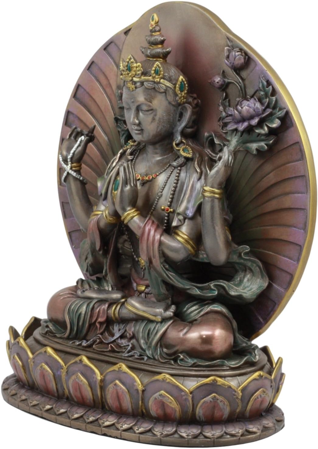 Gifts & Decor Ebros Large Avalokiteśvara Bodhisattva Avalokiteshvara in Prayer Meditation Statue Tibetan Buddhism Compassion of All Buddhas Sculpture Eastern Enlightenment Home Altar Decorative
