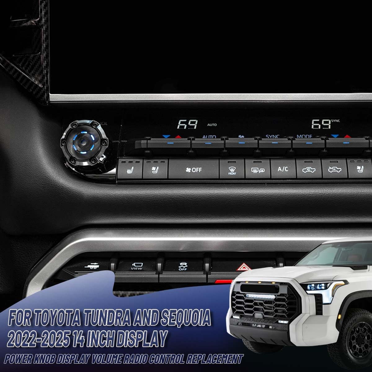 Radio Knob with 14" Display,Billet Aluminum Display Volume Power Knob Control Replacement Interior Accessory for Toyota Tundra for Totota Sequoia 2022-2025