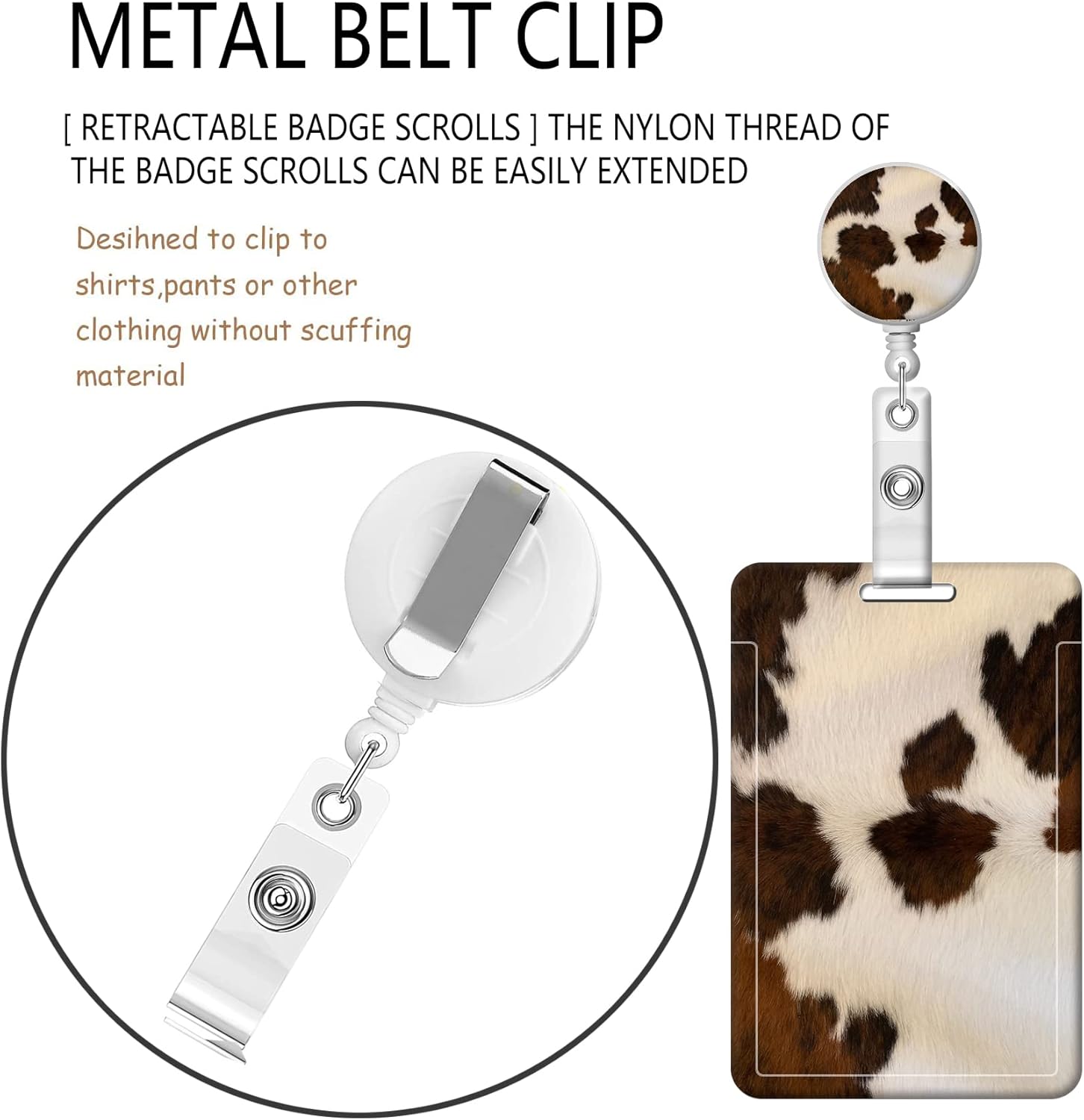 Badge Reels Retractable with Carabiner Reel Clip, ID Name Tag Work Badge Holder Belt Ferrule, Identity ID Badge Holder Cover Case for Office Work Nurse Teacher Student Gifts(Brown Cow Hide) - Image 4