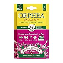 Orphea Salvalana Foglietti per Cassetti E Armadi, Protegge Lana E Vestiti Tutta La Stagione, Profumo di Patchouli della Malesia, 12 Foglietti Emanatori