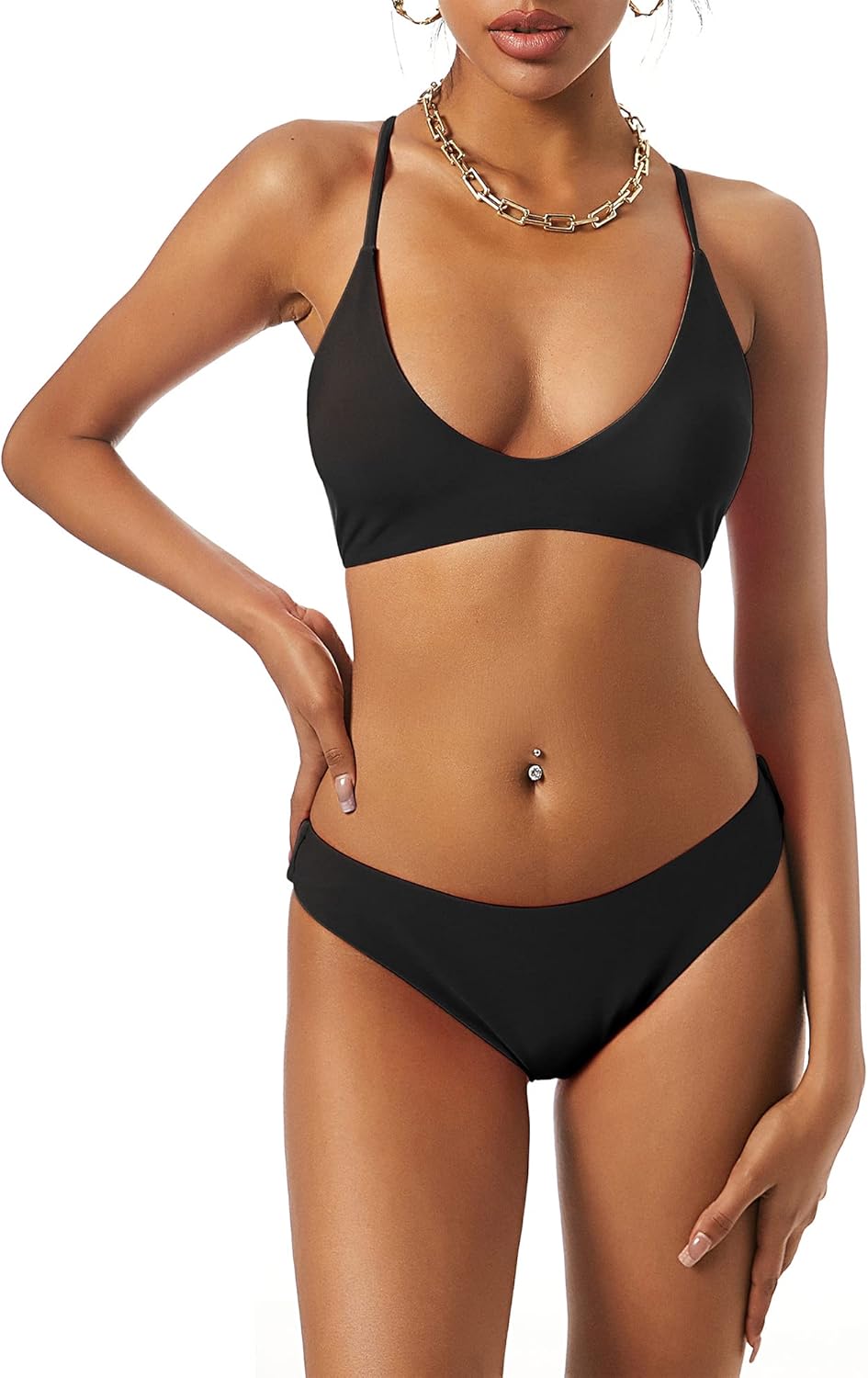 ZAFUL Women's Tie Back Padded High Cut Bralette Bikini Set Two Piece Swimsuit