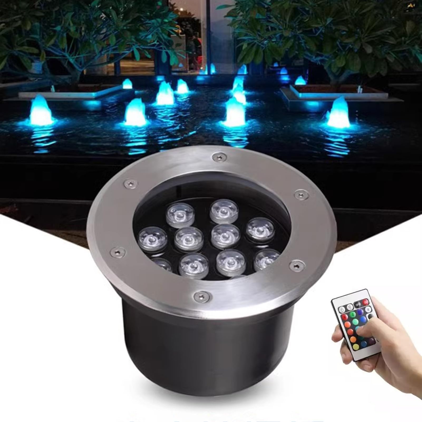 Luces De Paisaje Submarino - Foco LED Piscina, Foco Sumergible IP68, Foco Sumergible LED con Cambio De Color RGB, para Jardín, Focos De Piscina, con Mando A Distancia(18W,Ac12v)