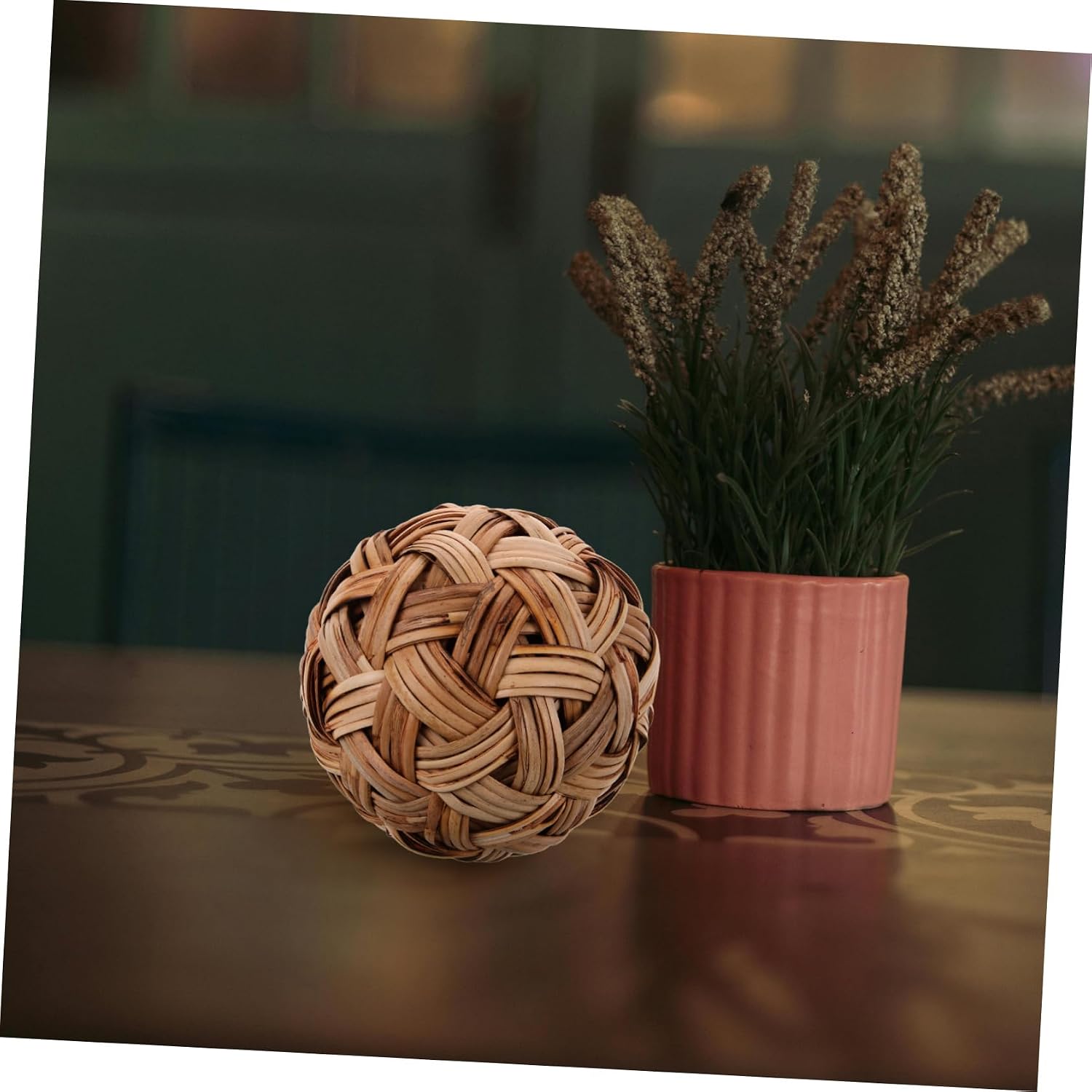 Decorative Woven Ball Bamboo Craft Tabletop Adornment Multi-Function Ball Decor
