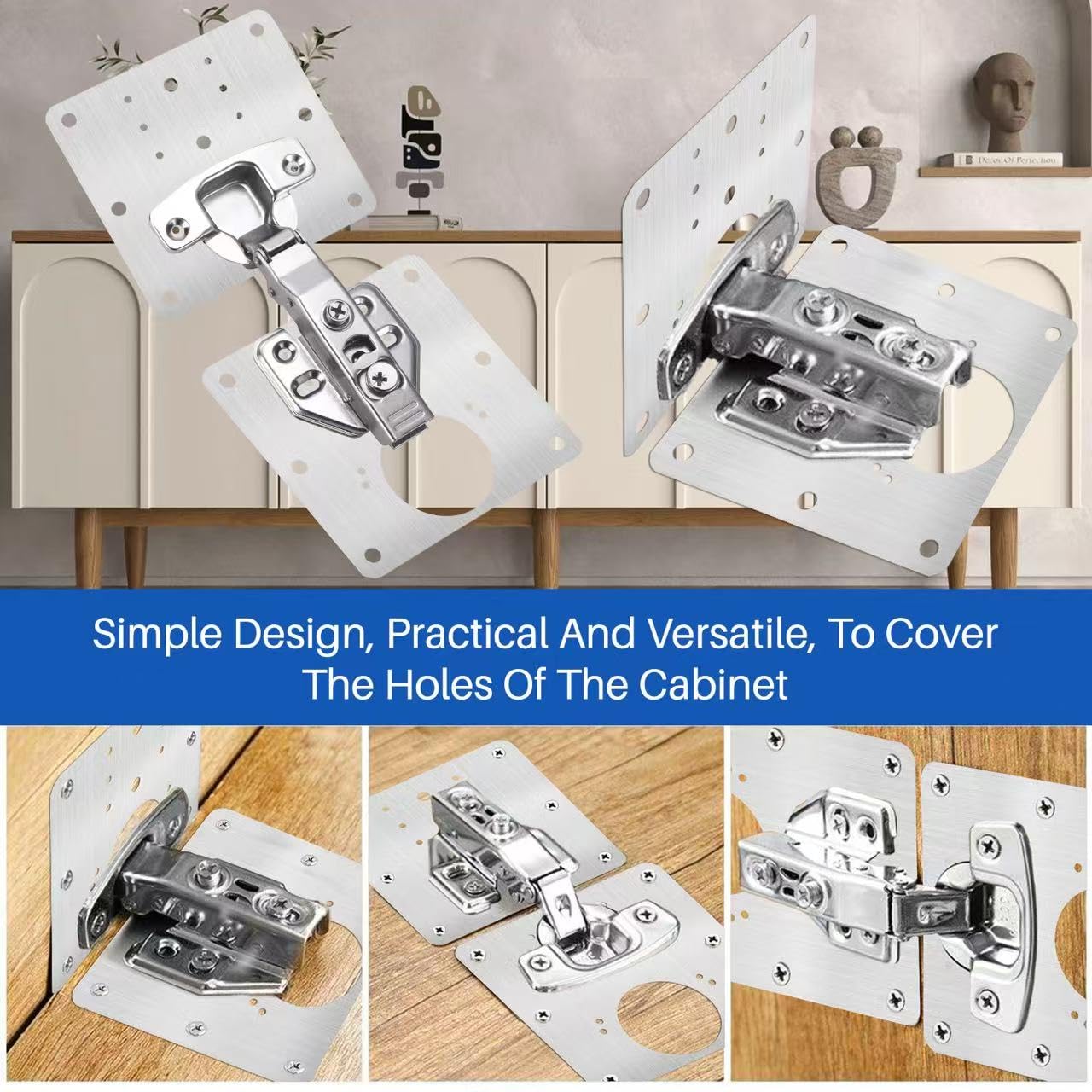 4 Pezzi Piastra Riparazione Della Cerniere in Acciaio inossidabile, 9 ×9 cm, con 24 Viti Riparazione, per Porta Dell'armadietto per Armadi Mobili Cassett Porta Cucina
