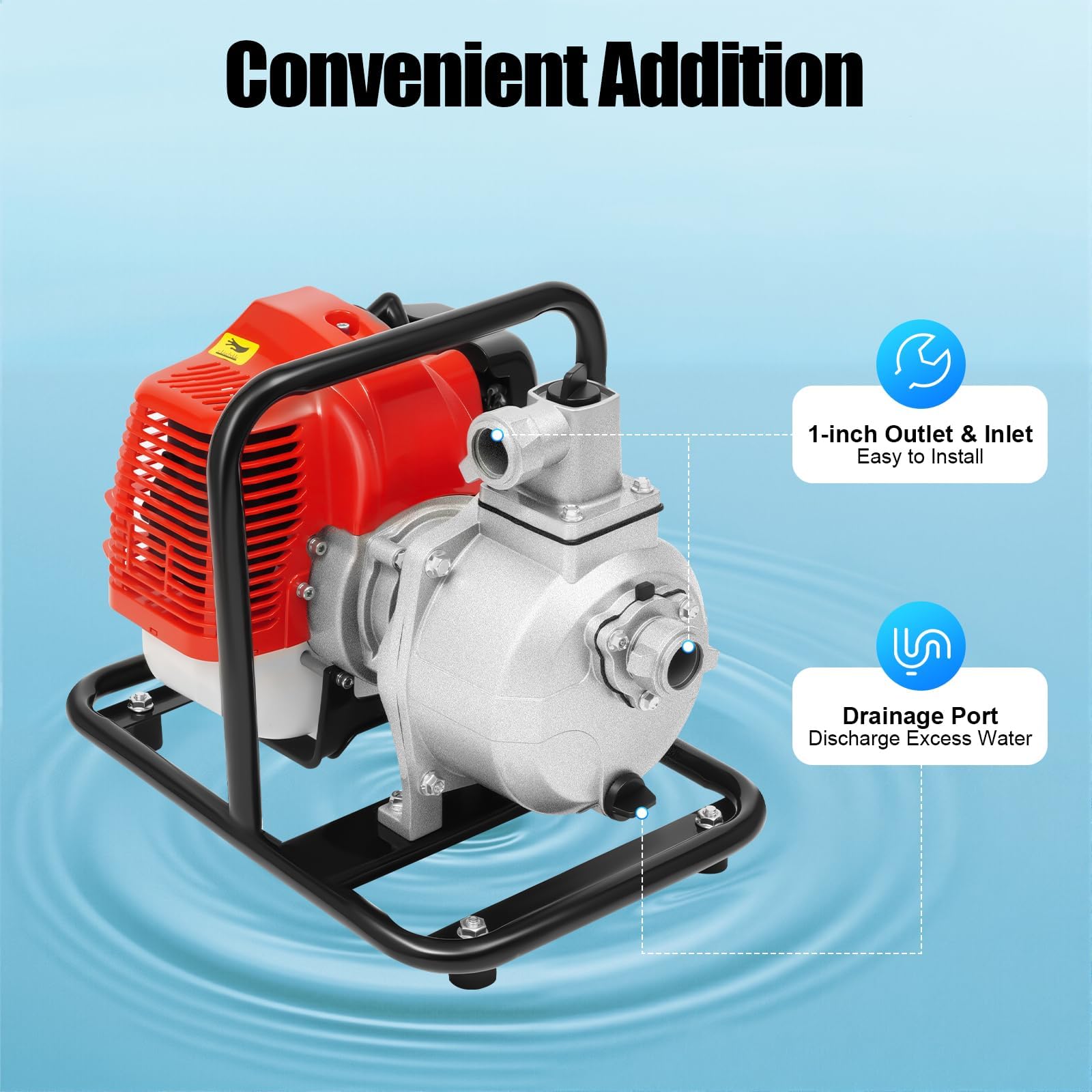 Bomba de Agua Gasolina, Motobomba de Agua a Gasolina, 1,25kW Bomba de Agua Sumergible, Motor 2 Tiempos, Motobomba para Riego y Jardín (Rojo/Negro)