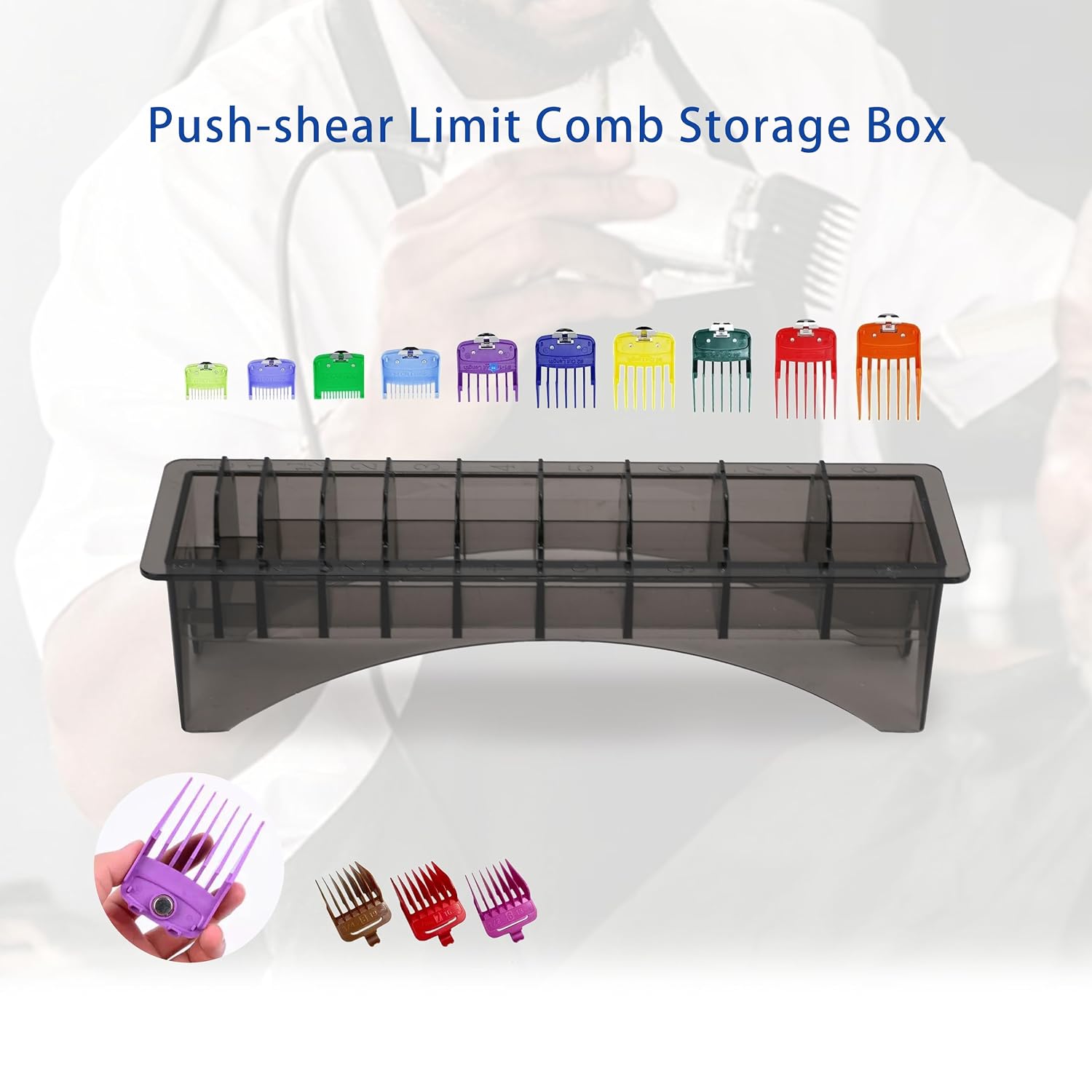 2pcs Barber Clipper Guard Holder Case, Rectangular Plastic Guide Comb Storage Box with 10 Slots, Professional Barber Supplies for Universal Hair Clippers