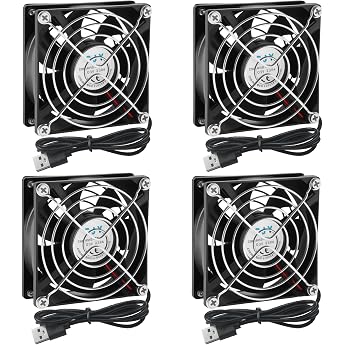 Joycabin Pack of 4 80 mm USB Fan 5 V PC Fan Case Fan 8025 Brushless Cooling Fan 80 x 25 mm Cooling Fan CPU Fan for Cooling DIY PC Computer Case 3D Printer Radiators