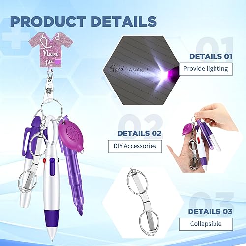 Miniatura 10 de Engrowtic 6 accesorios de insignia de enfermera que incluyen marcador permanente, resaltador, bolígrafo retráctil, clip de insignia de enfermera