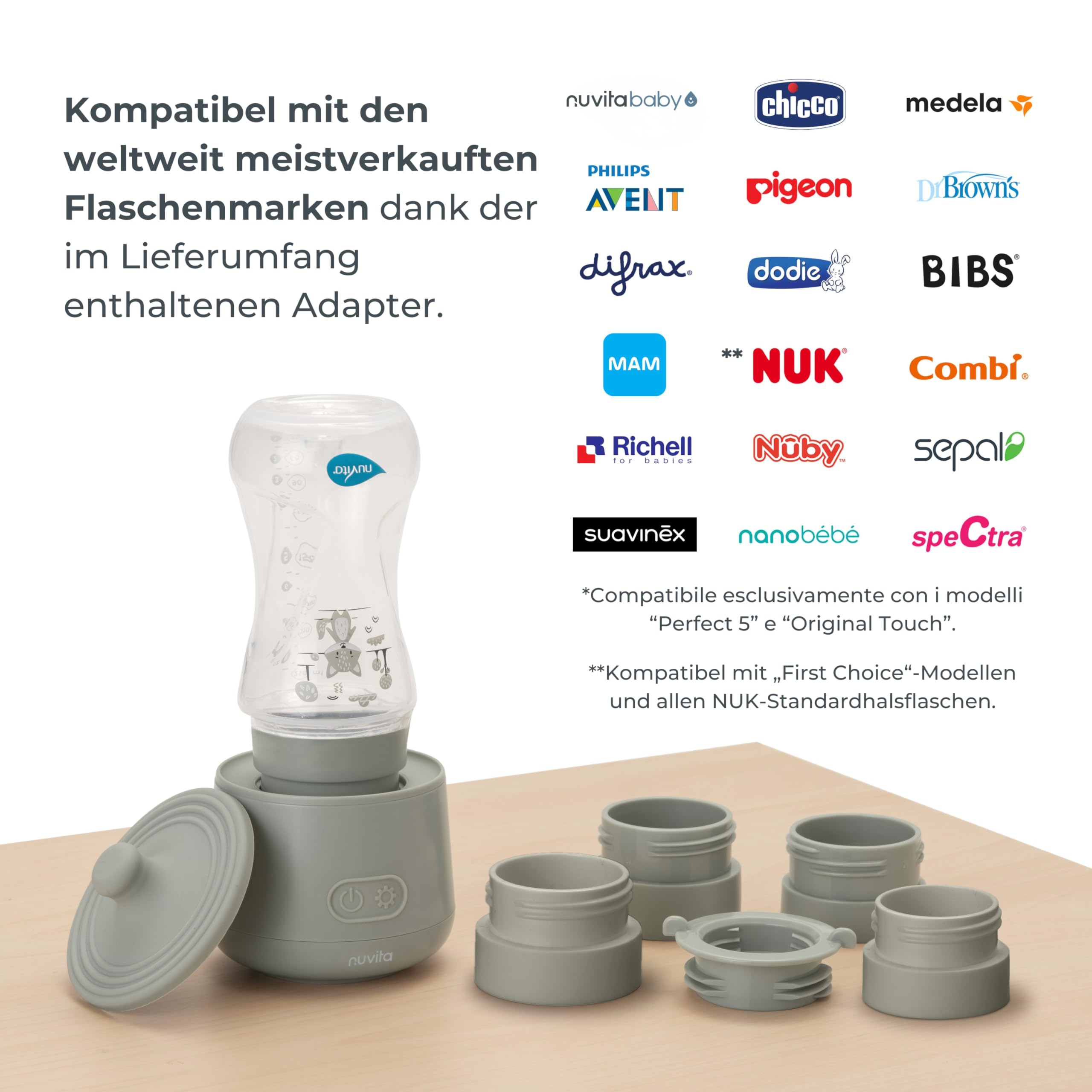 Nuvita 1162 Universeller Tragbarer Babyflaschenwärmer - Schnelles Erhitzen & Wärmespeicherung, 4 Temperaturstufen, Hermetischer Anti-Tropf-Verschluss, Lädt bis zu 8 Flaschen | Sage Green
