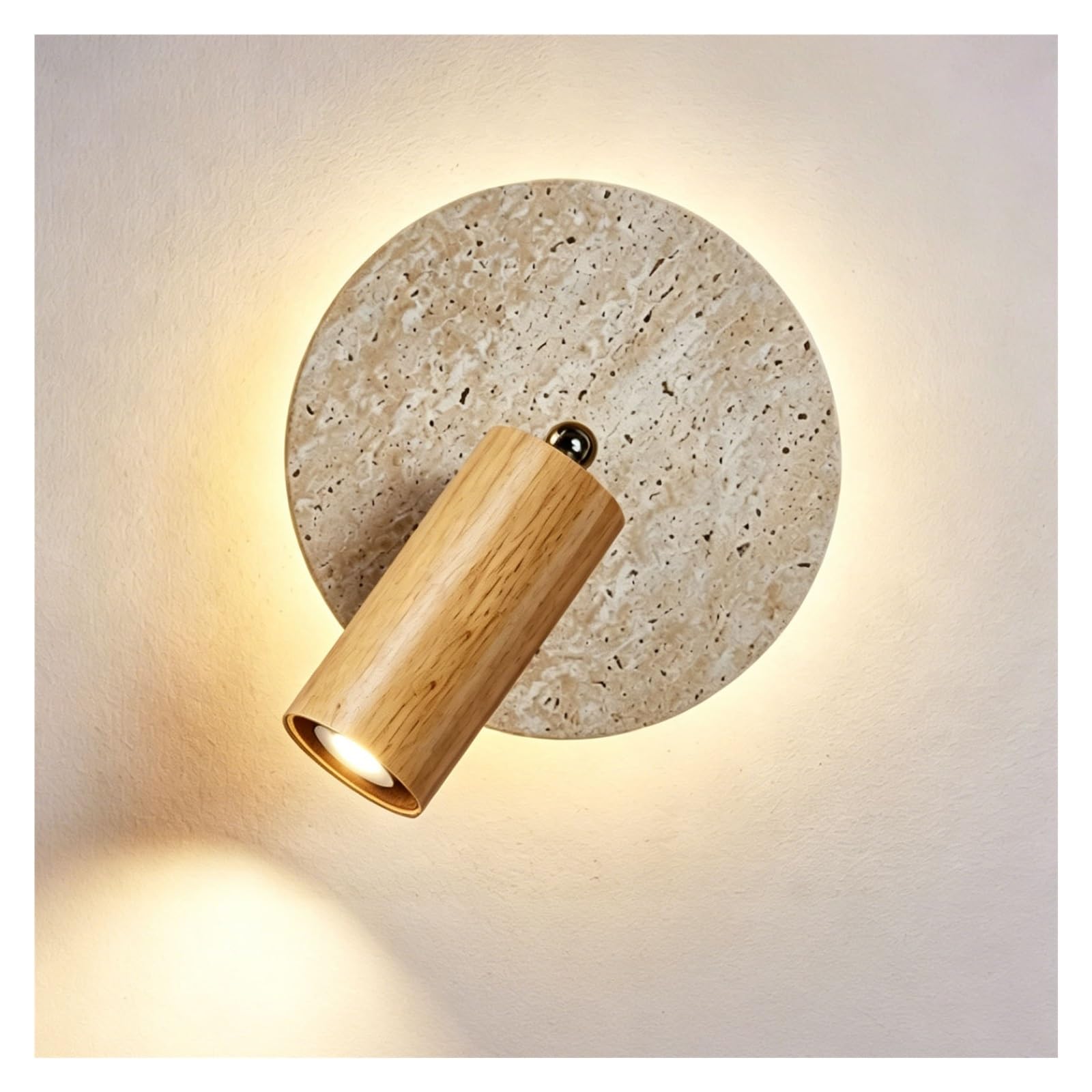 LUOYAOB Yellow Travertine Wall Sconce Adjustable Rotatable Reading Light with Pull Switch Japanese Style Stone Wall Lamp Solid Wood Base Vintage Hardwired Wall Fixture E26/E27(Natural-B)