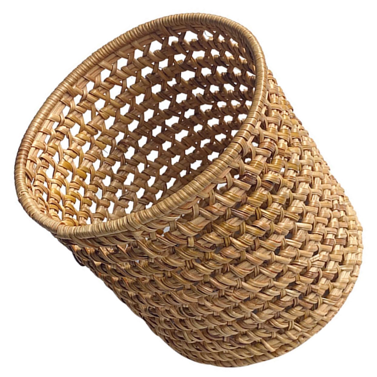 Rangement stylos rotin naturel stable pour bureau et maquillage
