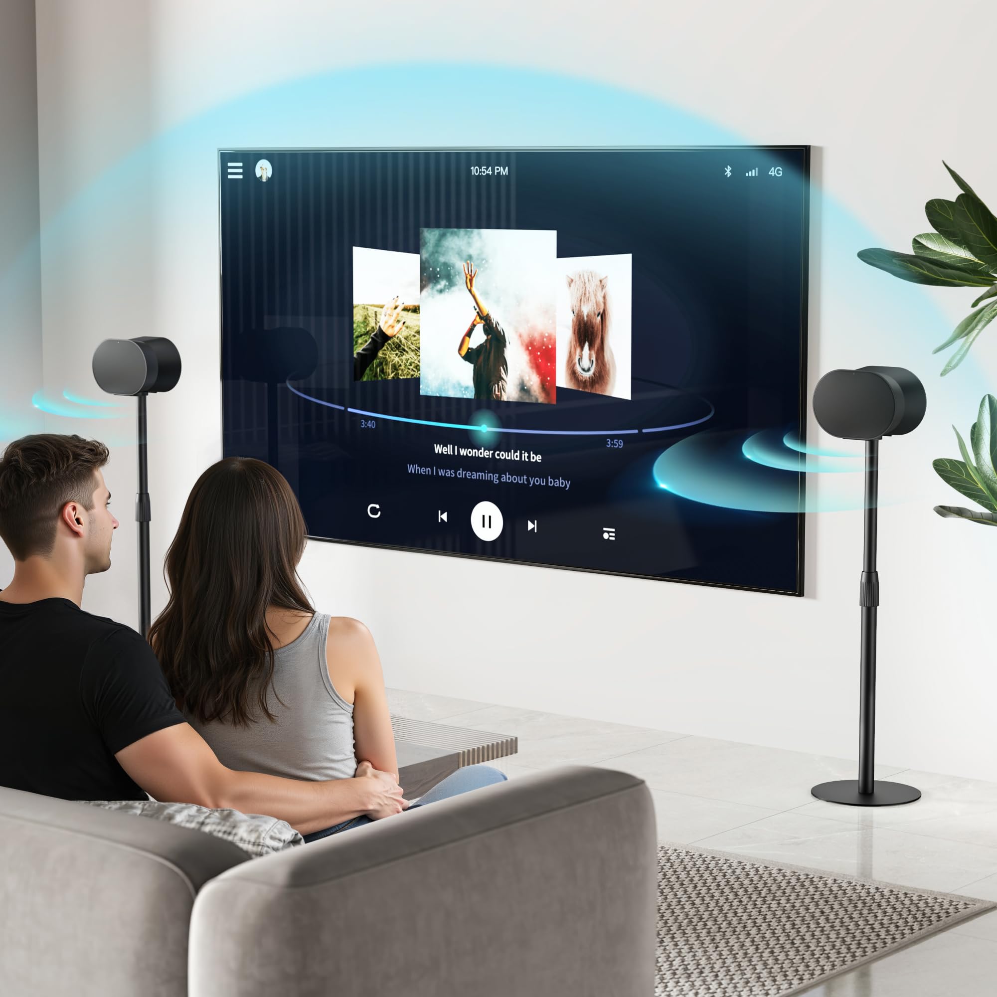 PEGZONE Höhenverstellbare Lautsprecherständer kompatibel mit Sonos Era 100&300, 68,2-106,8 cm, 5 kg Traglast, Anti-Rutsch-Basis Ø 30 cm, Schwarz