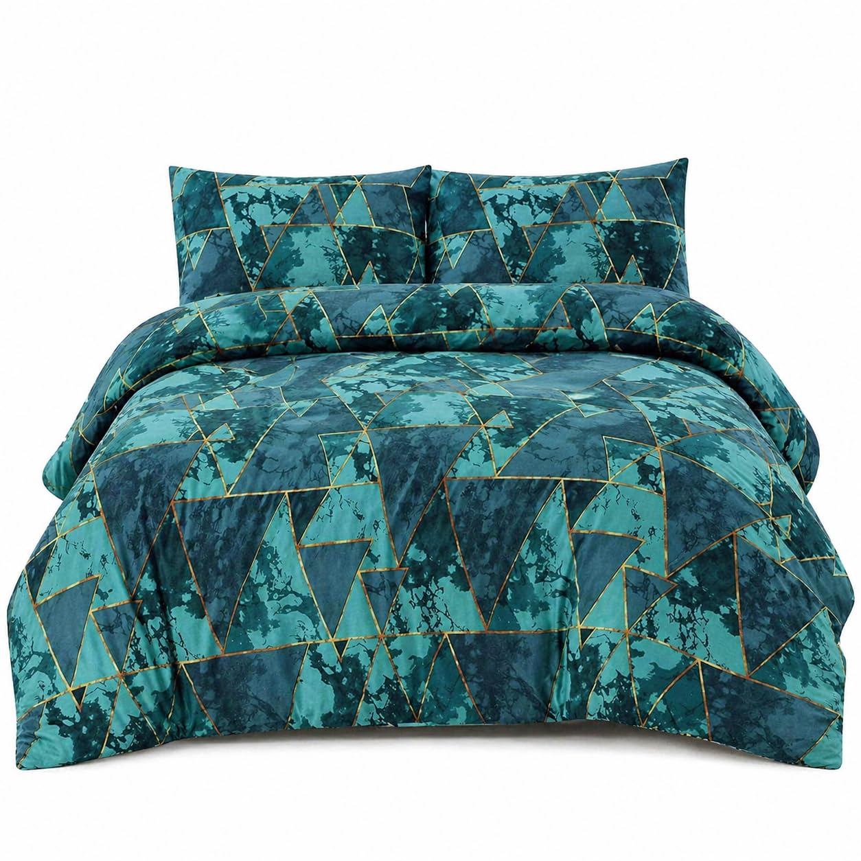 NIGHTZONE Duvet Cover Set Arlo Triangles Geometric Reversible Easy Care Printed Quilt Cover Bedding Set (Teal, Double)