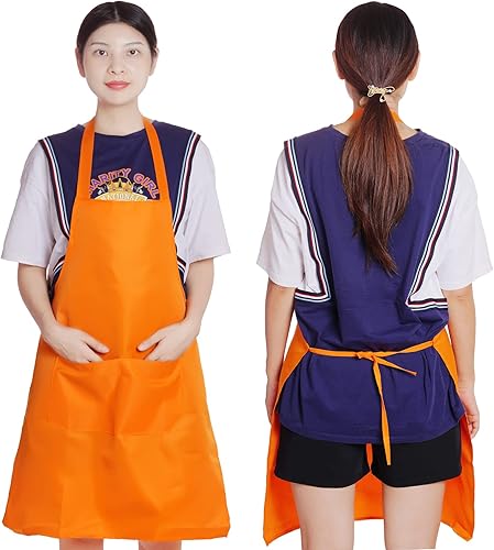 Miniatura 5 de Fengek Delantal con babero de 8 piezas para delantal de cocina unisex colorido a granel con 2 bolsillos espaciosos para cocina, barbacoa, pintura,