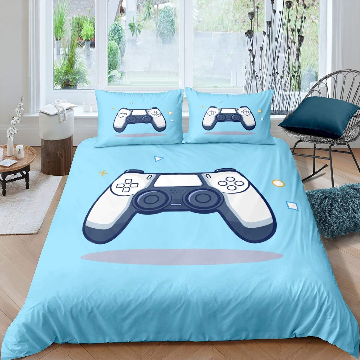 Gamepad Copripiumino Videogiochi Copripiumino novità Set di Biancheria da Letto per Controller di Gioco Moderno per Bambini Ragazzi Console di Gioco Bottoni d'azione Copriletto Copriletto S