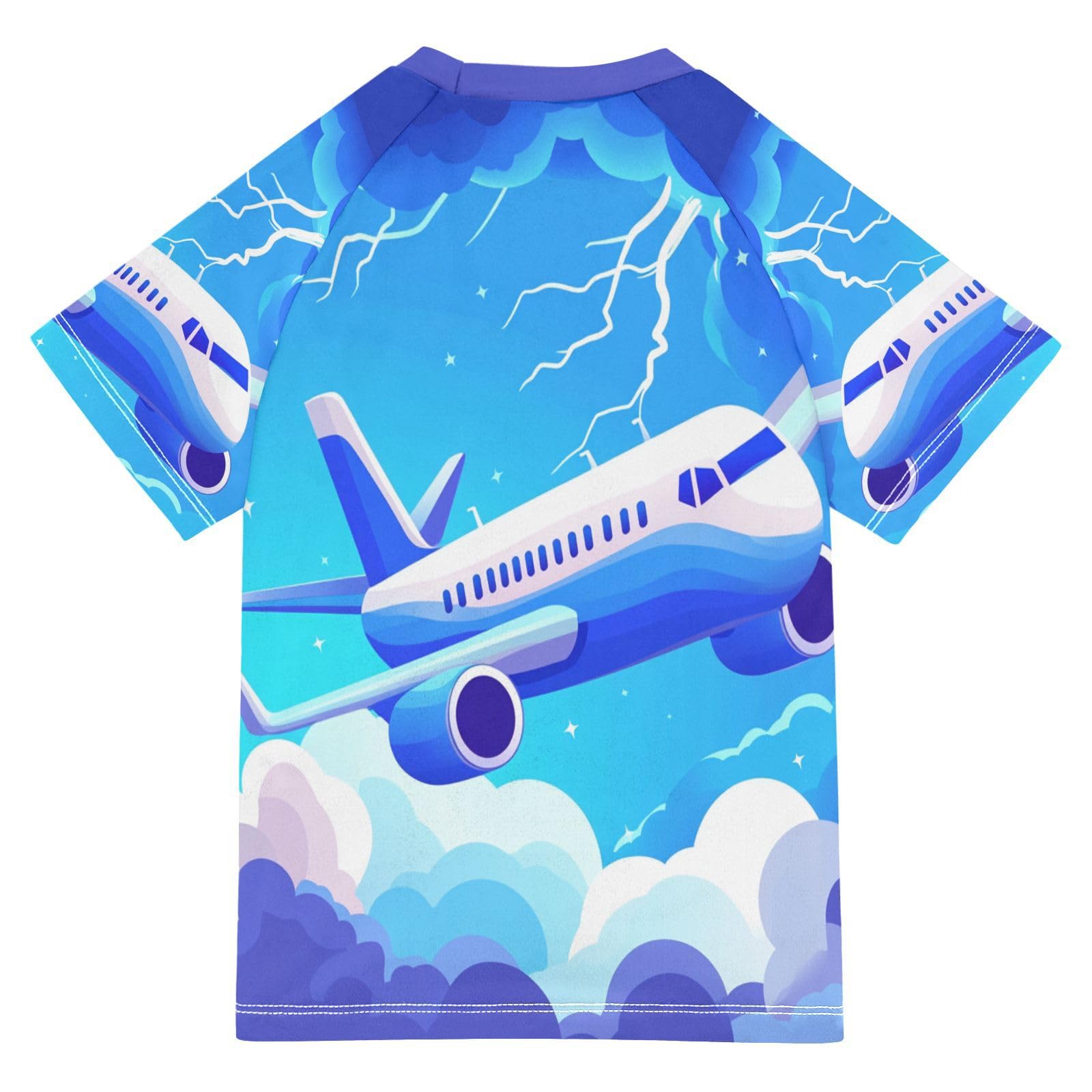 Jucciaco Boys Swimsuit Tornado Lightning Airplane Sunscreen Kids Sun Rashguard Short Sleeve T-Shirts Swimwear Sets UPF 50+ Multicoloured