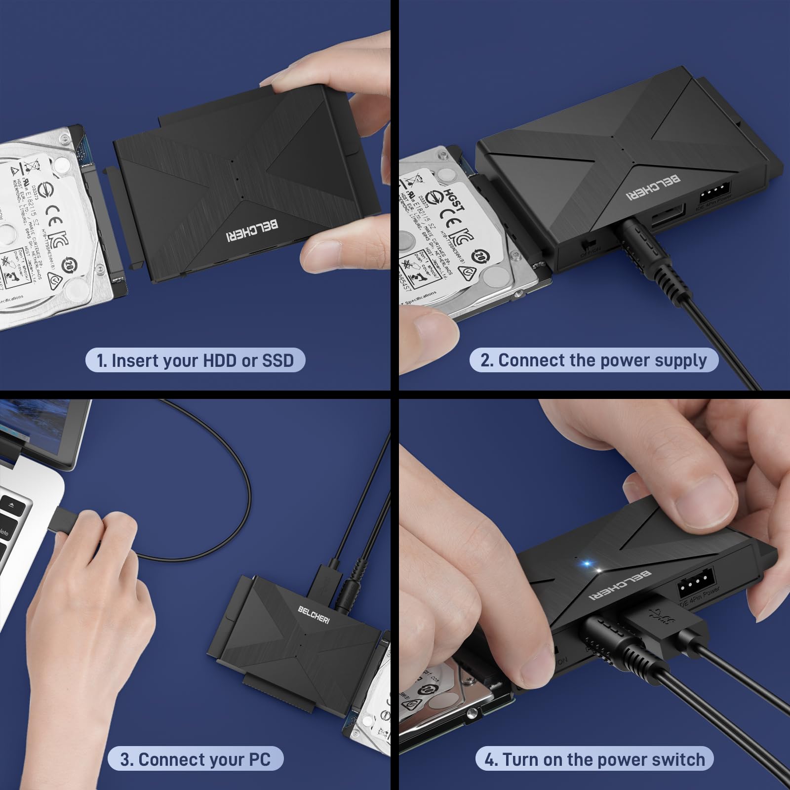Adattatore USB 3.0 a IDE e SATA, Adattatore per Disco Rigido Esterno Universale da 2,5 o 3,5 Pollici SATA o IDE HDD SSD, Convertitore IDE e SATA con Adattatore di Alimentazione da 12V