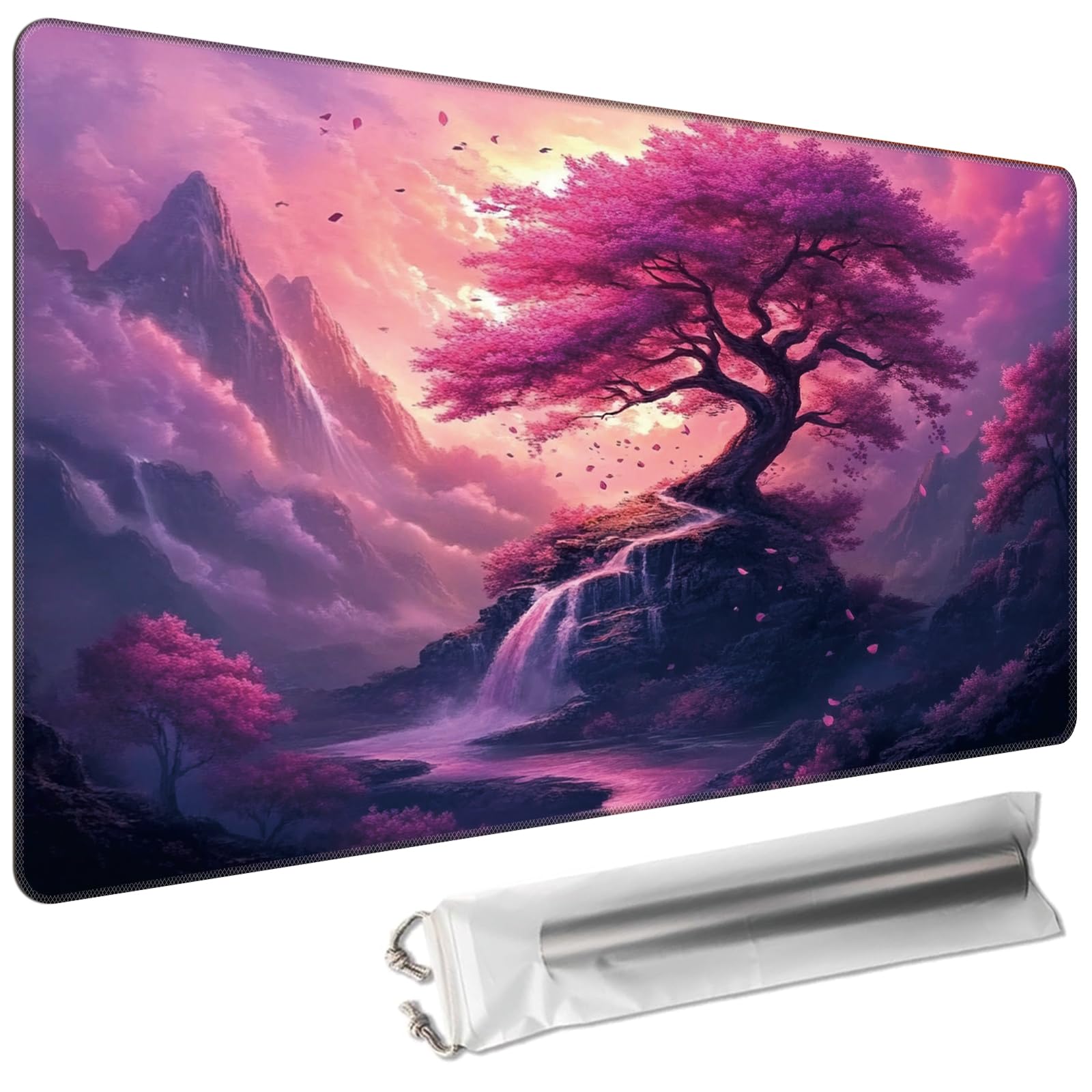 Cdkfxjy MTG Playmat 27.5 x 15.7in Includes Storage Bag,TCG Playmat with Soft Surface Premium Non-Slip Rubber Backing Stitched Edges Durable Gaming Mat,Pink Tree — image 1