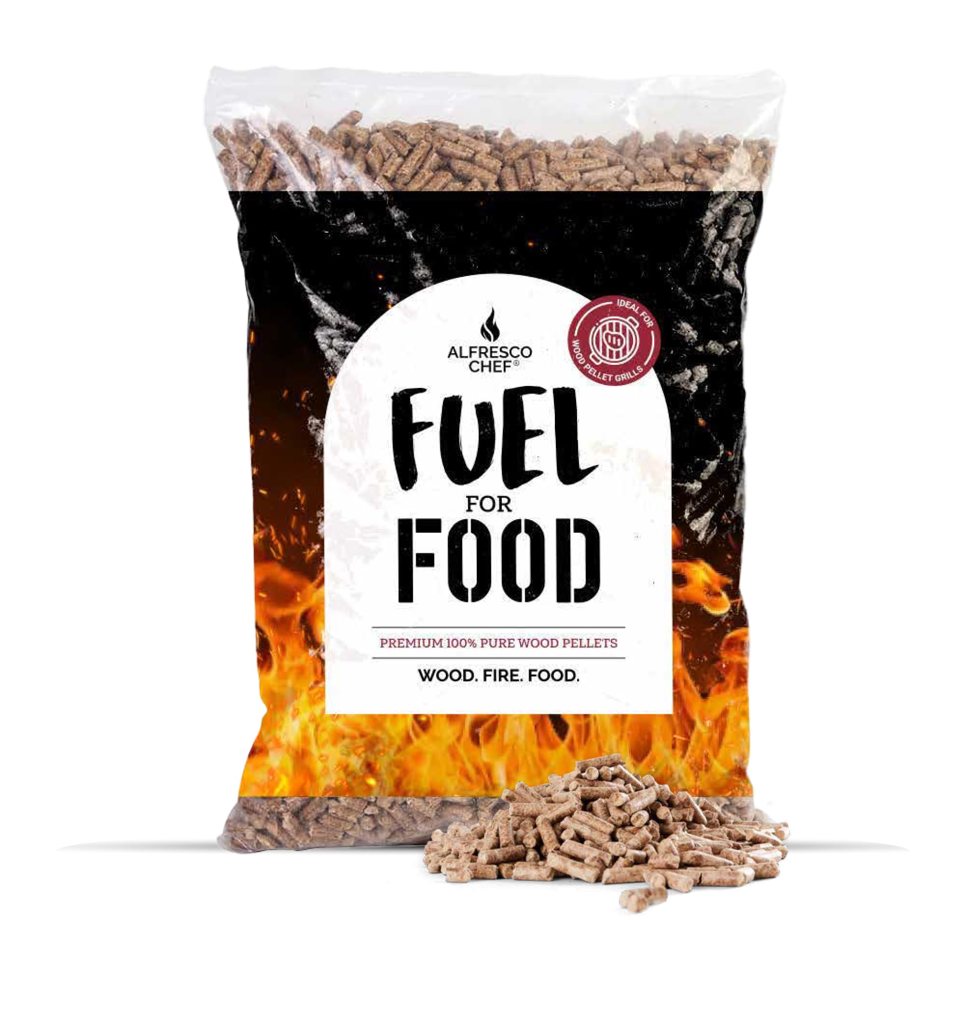 ALFRESCO CHEF Pure Wood Pellets for Outdoor Wood Fired Pizza Ovens & Pellet Grills – Easy to Light – 9kg - Oak, Brown, 51.79 x 35.79 x 13.5 cm