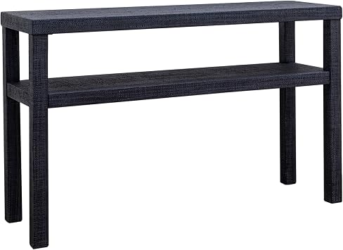 East at Main Indigo Road by Egypt Sherrod Gia Raffia Console Table with Storage Shelf Stylish Entryway & Sofa Accent Table Navy Blue