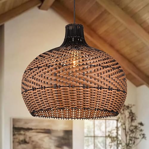 Miniatura 8 de Arturesthome Lámpara colgante de ratán para isla de cocina, candelabro de mimbre, pantalla de iluminación de techo colgante tejida hecha a mano,