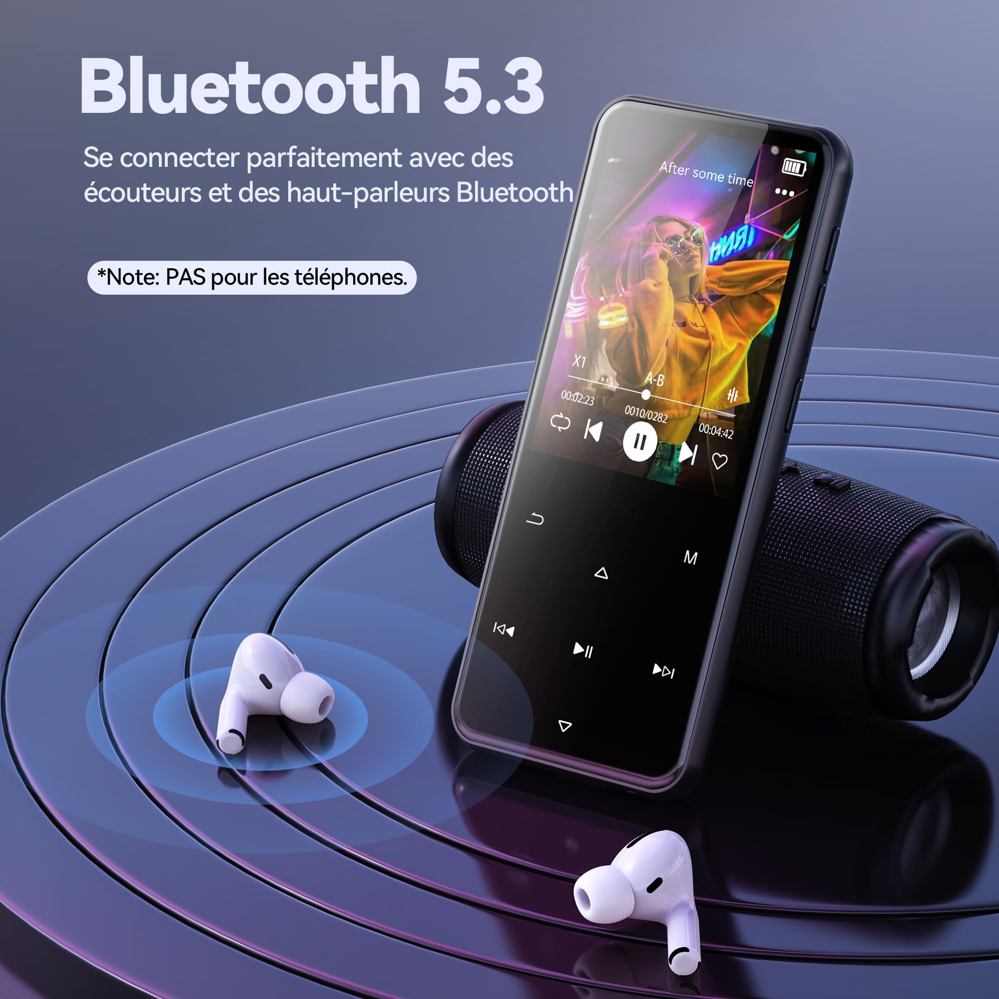 AGPTEK MP3 Enfant Bluetooth 5.3 Avec Haut-Parleur, Mignon Chat Design