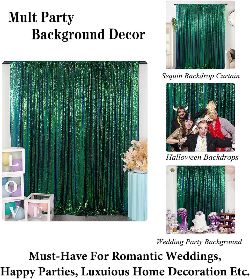 DUOBAO Sparkling Sequin Backdrop Curtain 4FTx7FT - Colorful Green Glitter Wedding & Party & Baby Shower Background