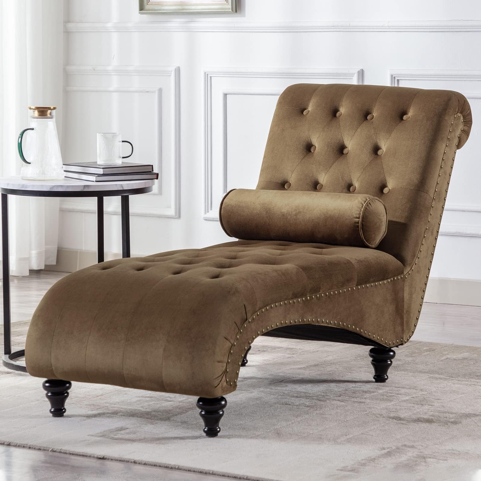 Amazon.com: DecoraFlex Tufted Chaise Lounge Chair Indoor, Velvet Chaise ...