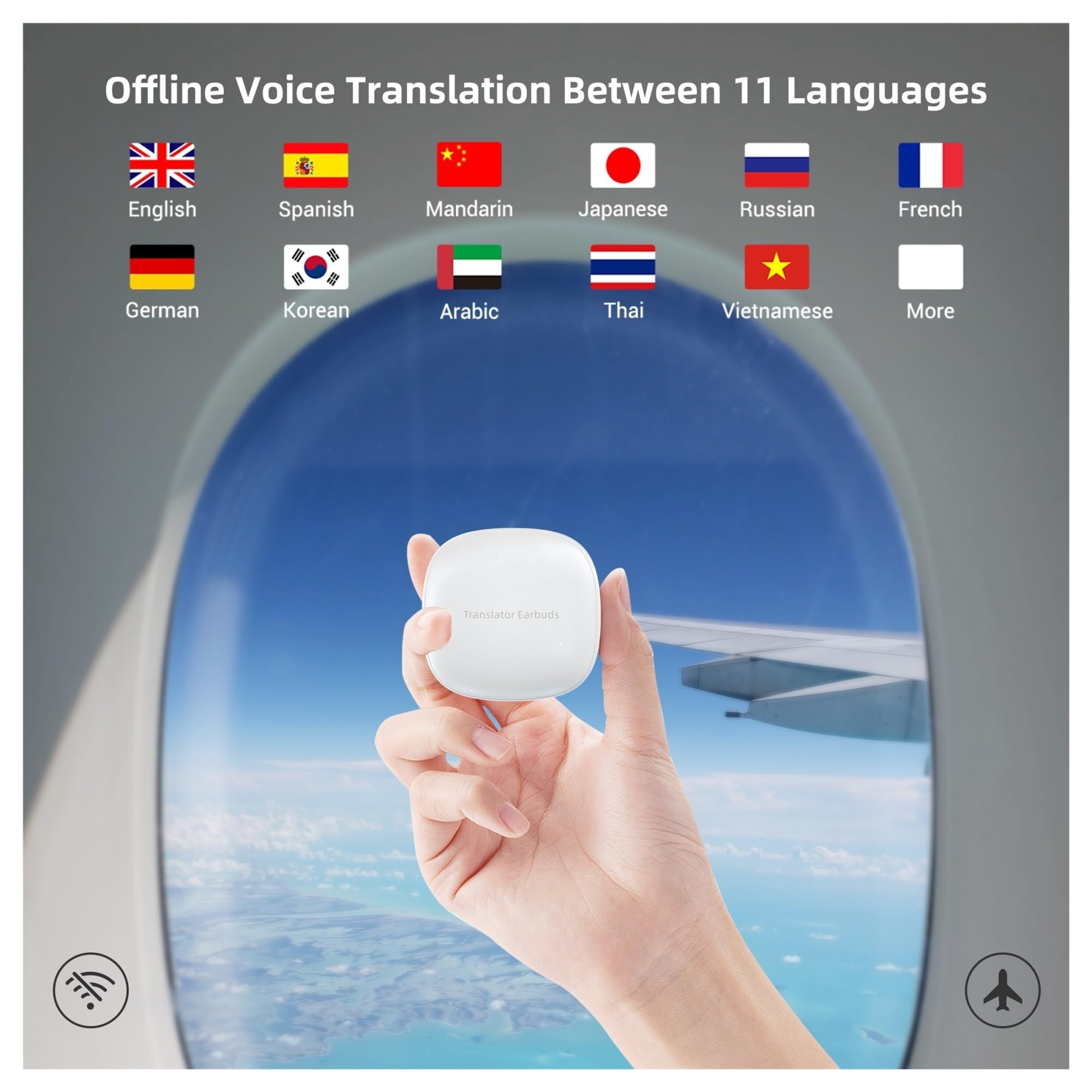 M3 Translator Earbuds,Bidirectional Real Time Translator Headphones,144 Languages Translation Device with 11 Offline Pack(with Offline Package)