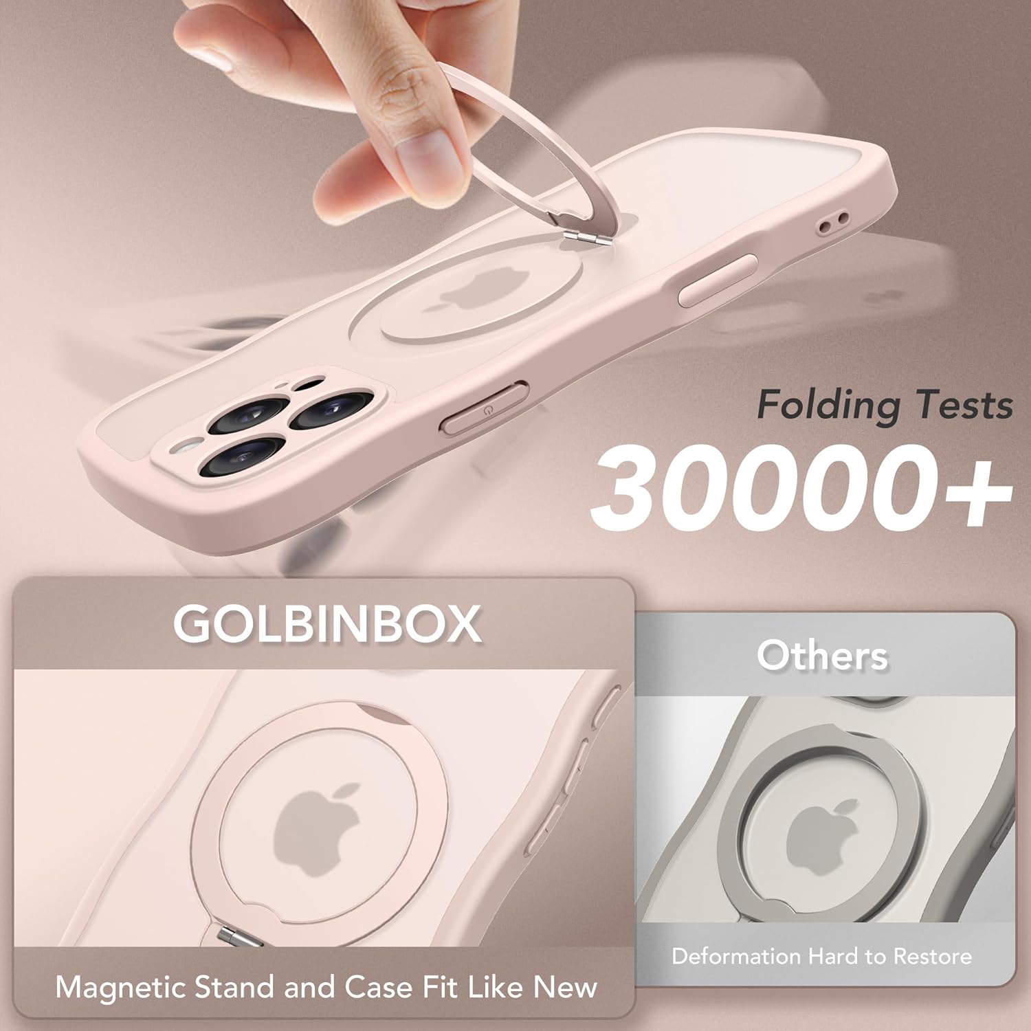 for iPhone 16 Pro Max Case for Women,[Compatible with Magsafe][360° Spin Magnetic Stand][Cute Wave Edge][Military-Grade Protection] Translucent Matte Phone Case for iPhone 16 ProMax, Rose Gold - Image 9