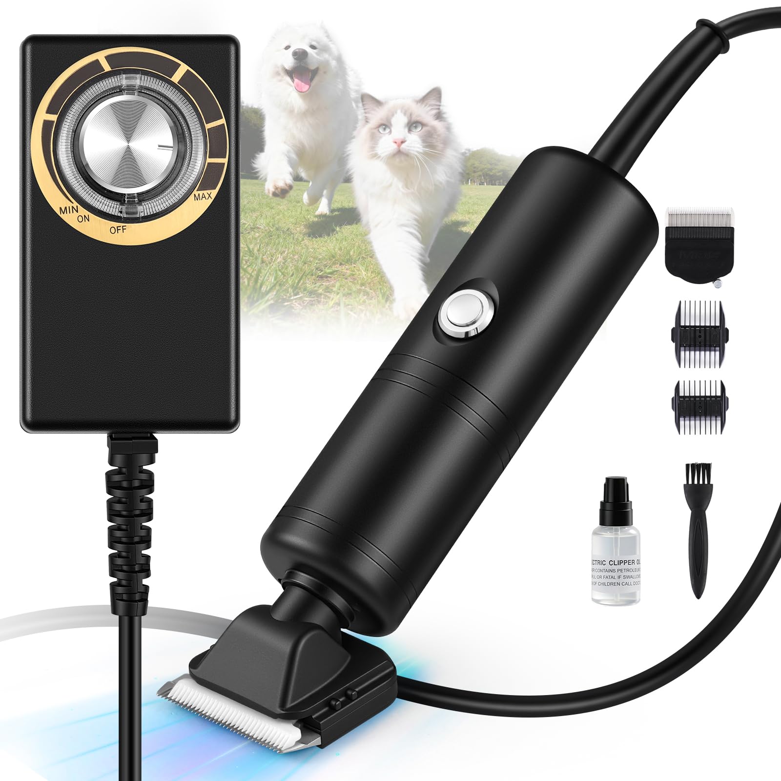 Moongiantgo 300W Cortapelos para Perros Profesional, 2000-6000RPM Control de Velocidad, Cuchillas de Cerámica Desmontables, Maquina Pelar Perros con Extra 1 Cuchillo & 2 Peines (Negro)