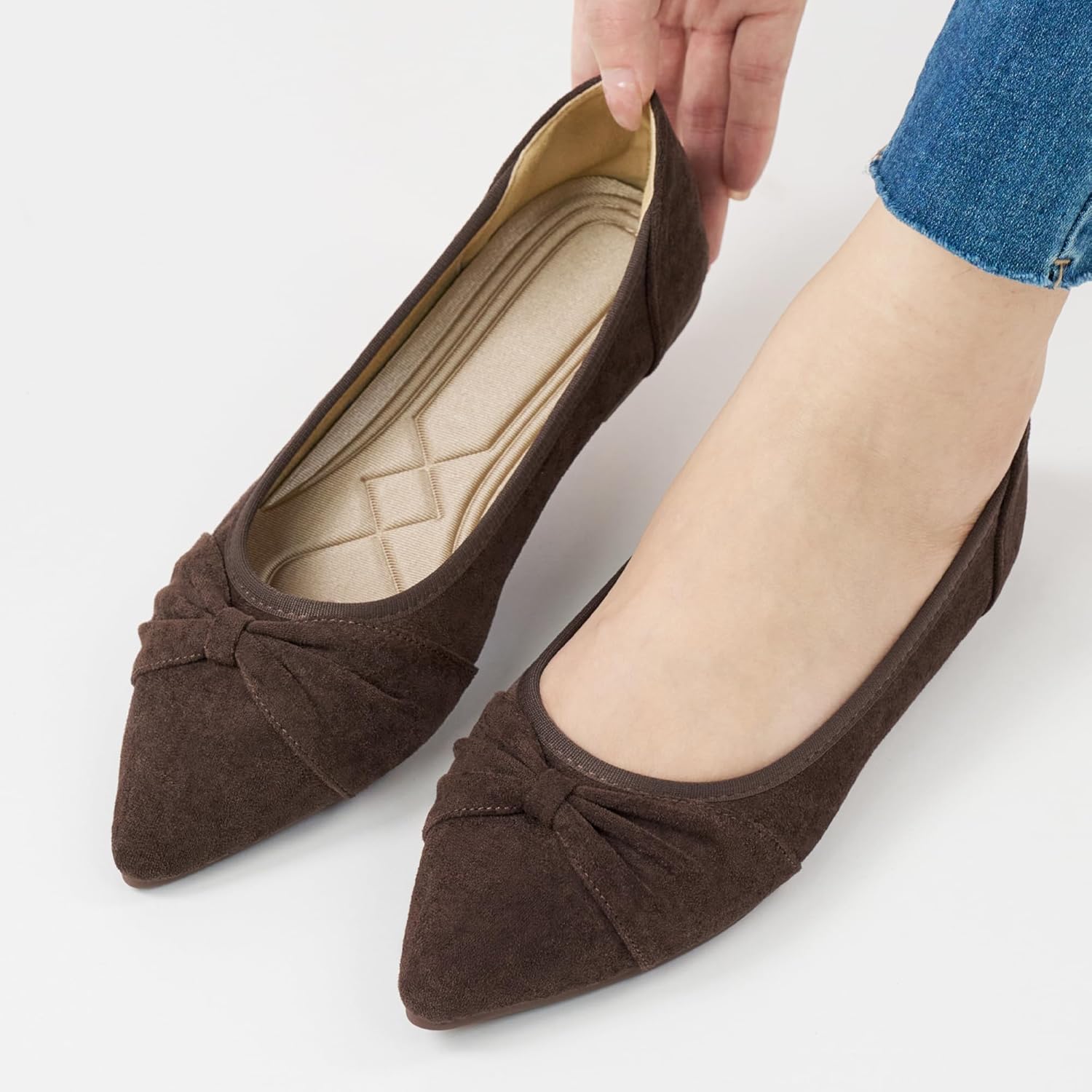 Ecetana Womens Flats Ballet Shoes Comfortable Dressy Pointed Toe Bow Flats 2026 Foldable Slip On Dress Shoes for Work Office Business Wedding Casual