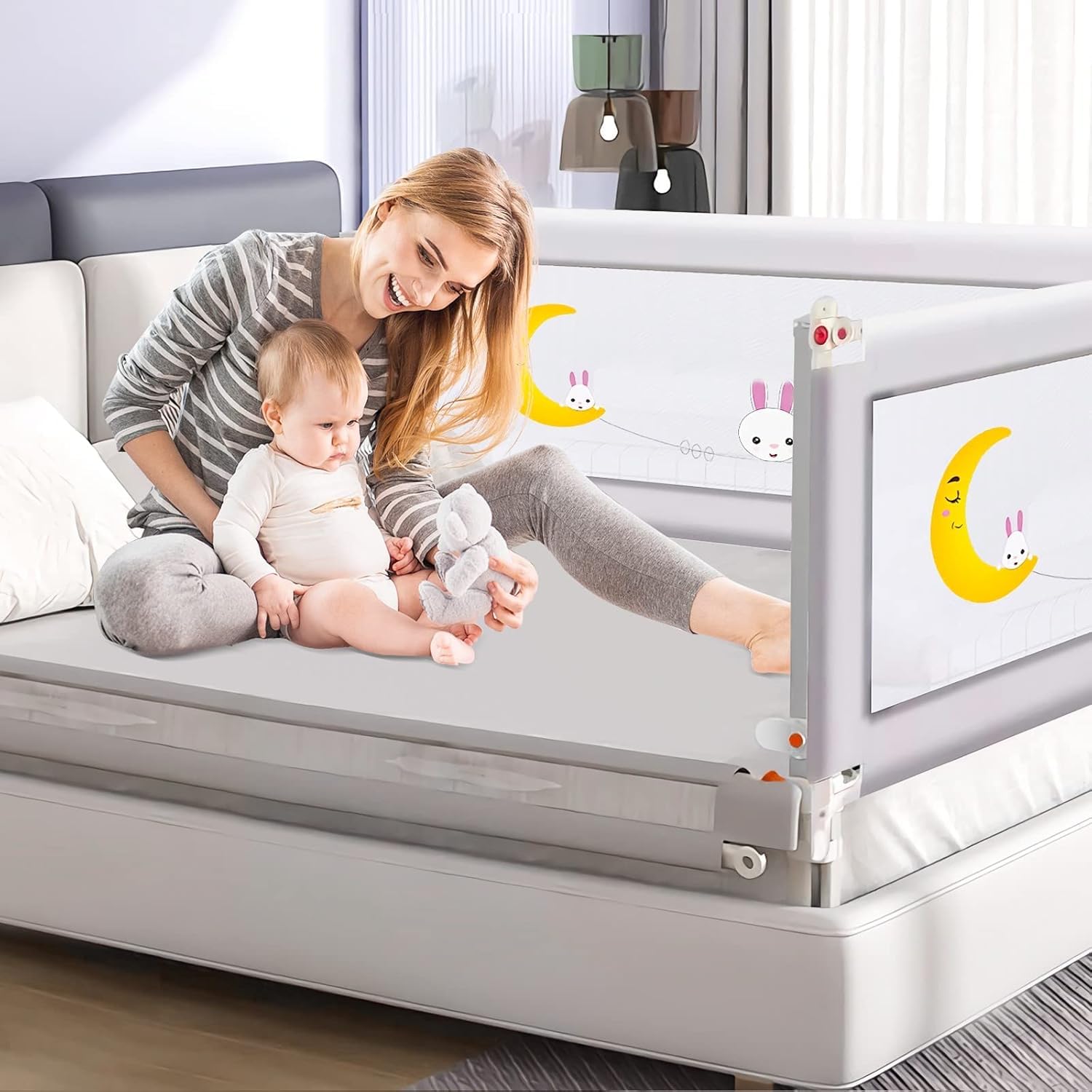 Parapetto Letto Anticaduta per Bambini, Sponda Laterale Regolabile in Altezza, Struttura Stabile e Rinforzata per Neonati e Bambini, Adatto a Letti Singoli e Matrimoniali