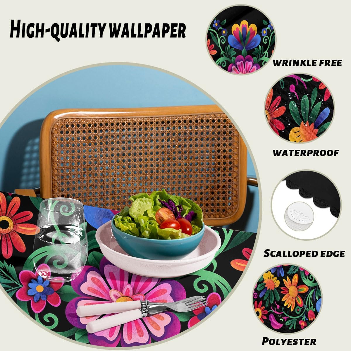 Mexican Fiesta Table Cloth Rectangle Tables Cinco De Mayo Day of The Dead Rectangle Kitchen Table Cover Oblong Tablecloth for Dining Table Buffet Parties Patio Camping 52" x 70" 4-6 Seats image 4