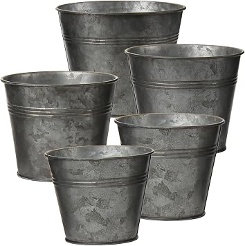 Briful 5 Size Galvanized Planters Rustic Farmhouse Metal Galvanized Flower Buckets, Vintage Garden Pots, Home Indoor Outdoor Decorative Tin Planters 3.7In/3.9In/5.1In/5.9In/7.1In