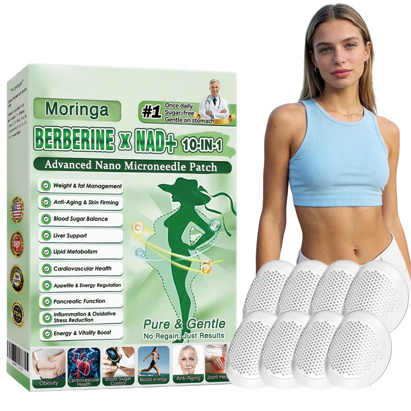 5 Cajas Moringa 10 en 1 moringa berberina parches, parches adelgazantes, Naturales, Fáciles de Usar, Cómodos y Discretos parche de metabalance profesional para hombres y mujeres (5pc) — view 10
