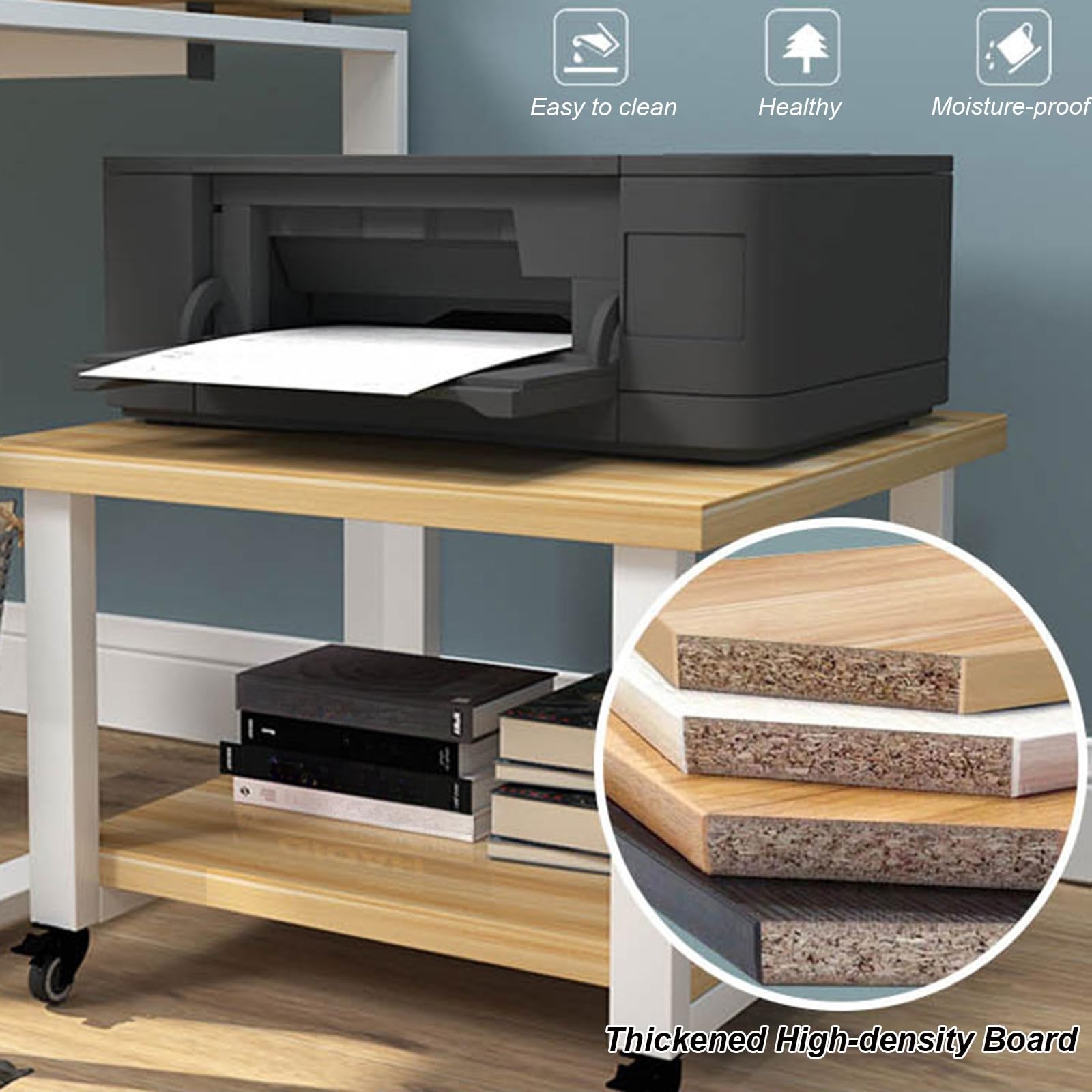 Soporte para Impresora Debajo del Escritorio de 19,7''x19,7'' con Estante de Almacenamiento, Carrito rodante de 2 Niveles con Ruedas bloqueables, Soporte para copiadora de Mesa Ver