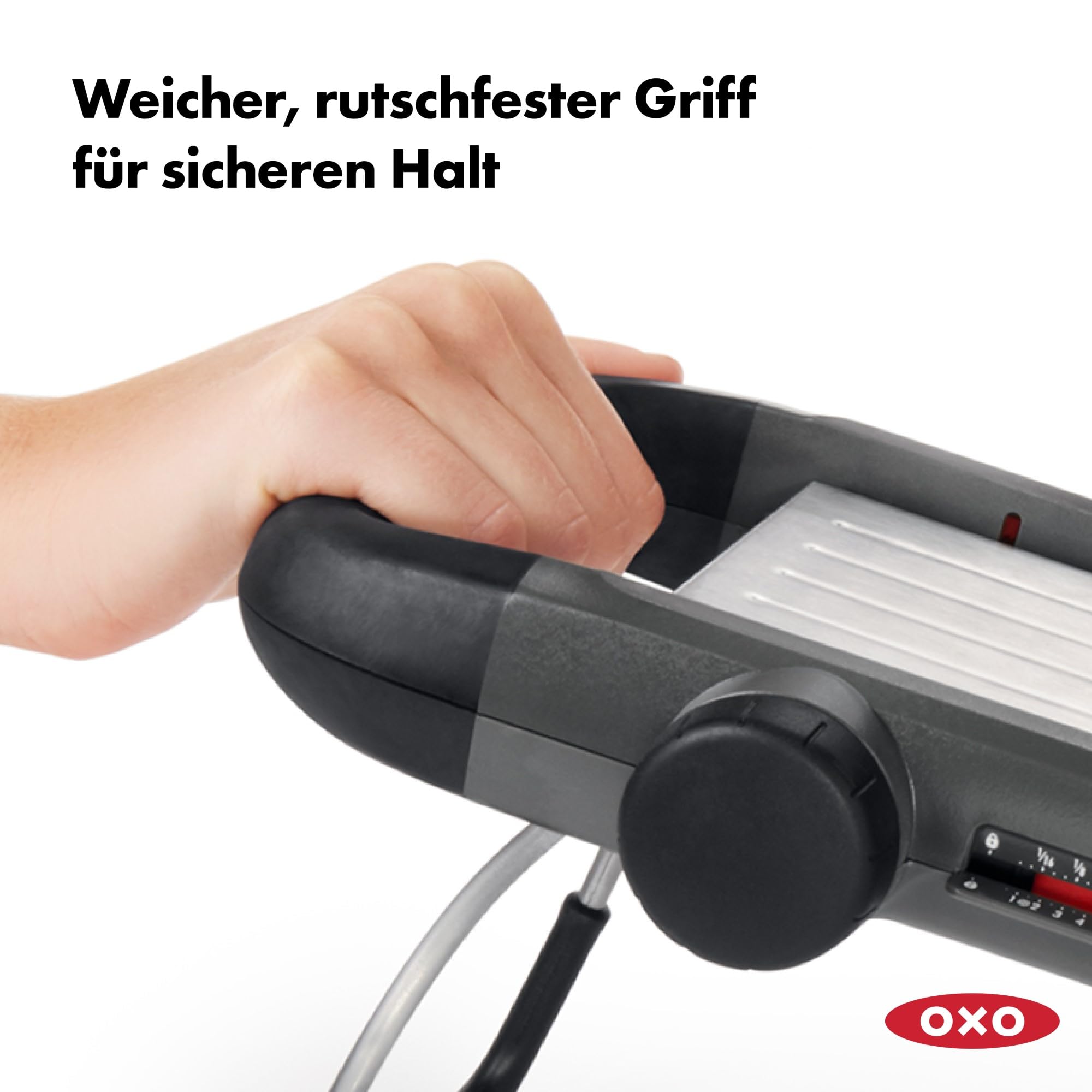 OXO Good Grips Profi Obst- und Gemüsehobel 2 | Die Klingen dieses Küchenhelfers aus gehärtetem, japanischem Edelstahl hobeln einfach, Mit dem weichen
